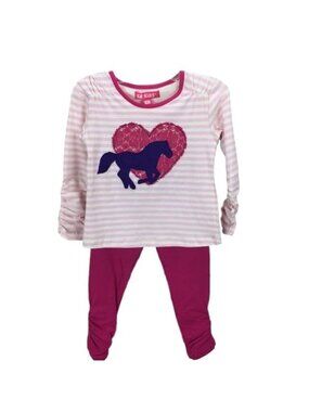 Toddler Girl 2T Legging Outfit Set Heart Horse Long Sleeve Pink Purple CR Kids